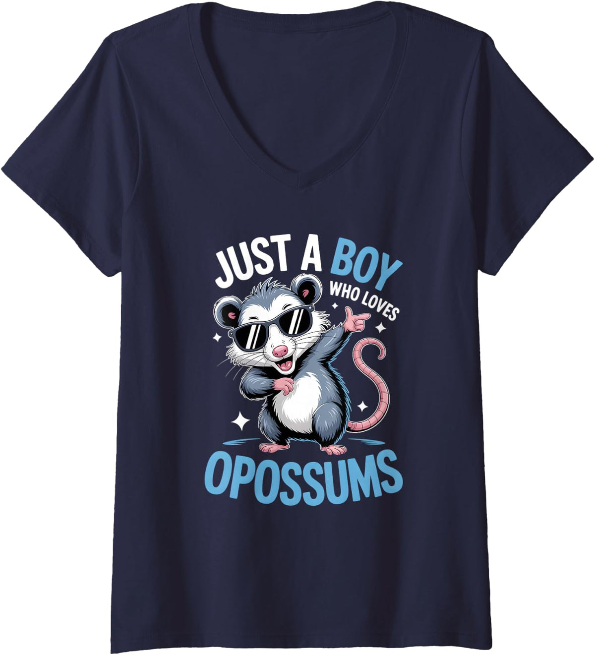 Women's Boys Opossum V-Neck T-Shirt - Navy Blue