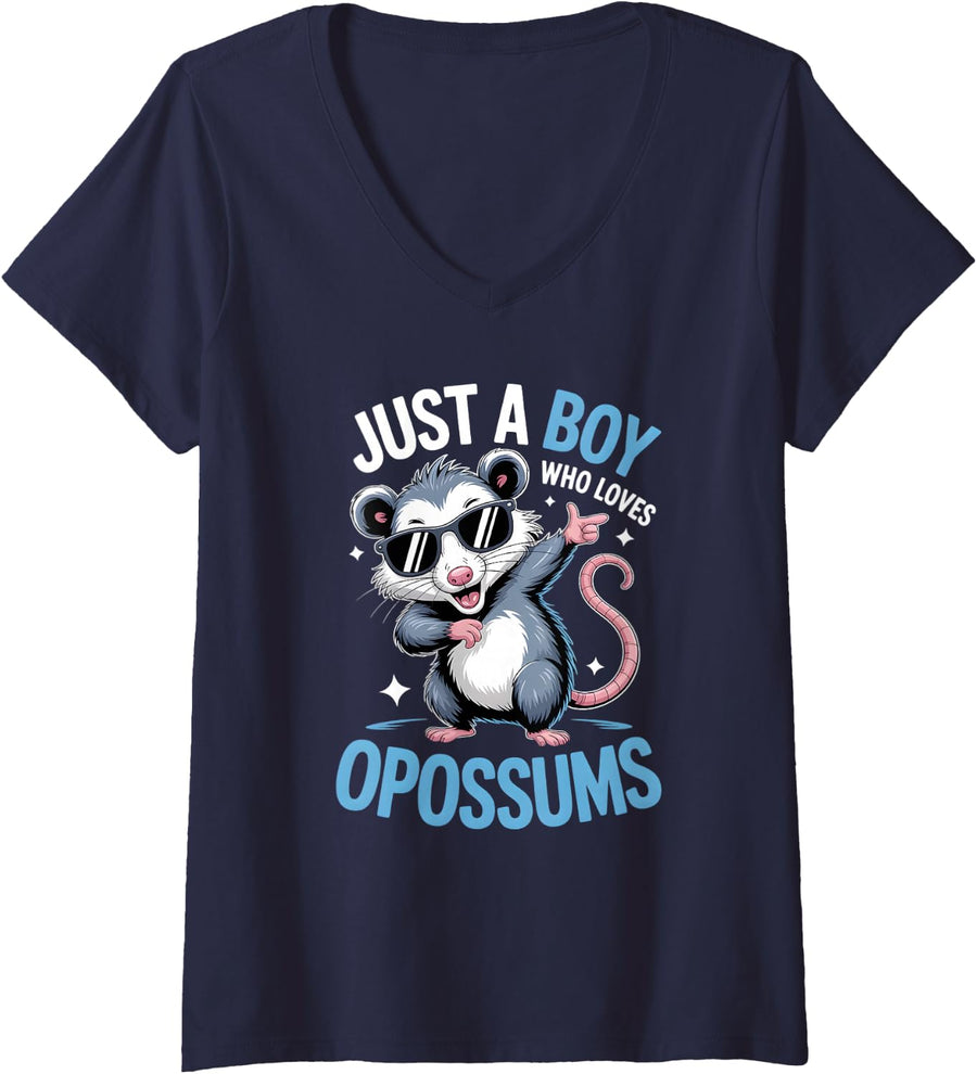 Women's Boys Opossum V-Neck T-Shirt - Navy Blue