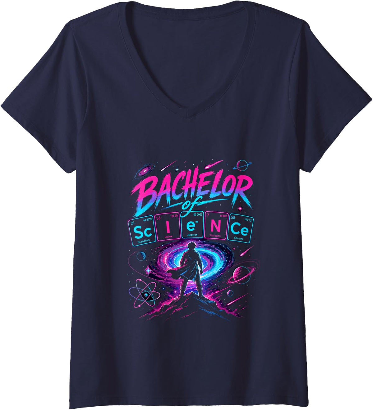 Women's Bachelor of Science Chemist Bachelor Graduation V-Neck T-Shirt - Navy Blue
