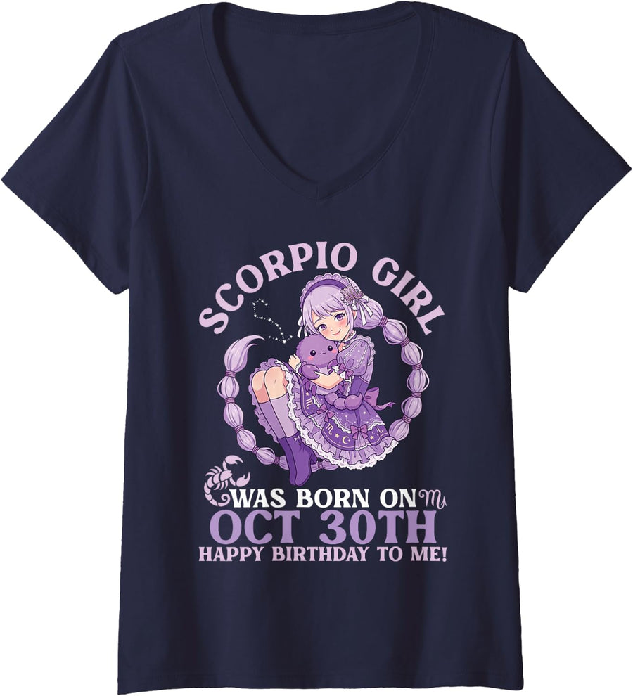 Women's Scorpio Girl was Born On October 30th Happy Birthday to Me V-Neck T-Shirt - Navy Blue