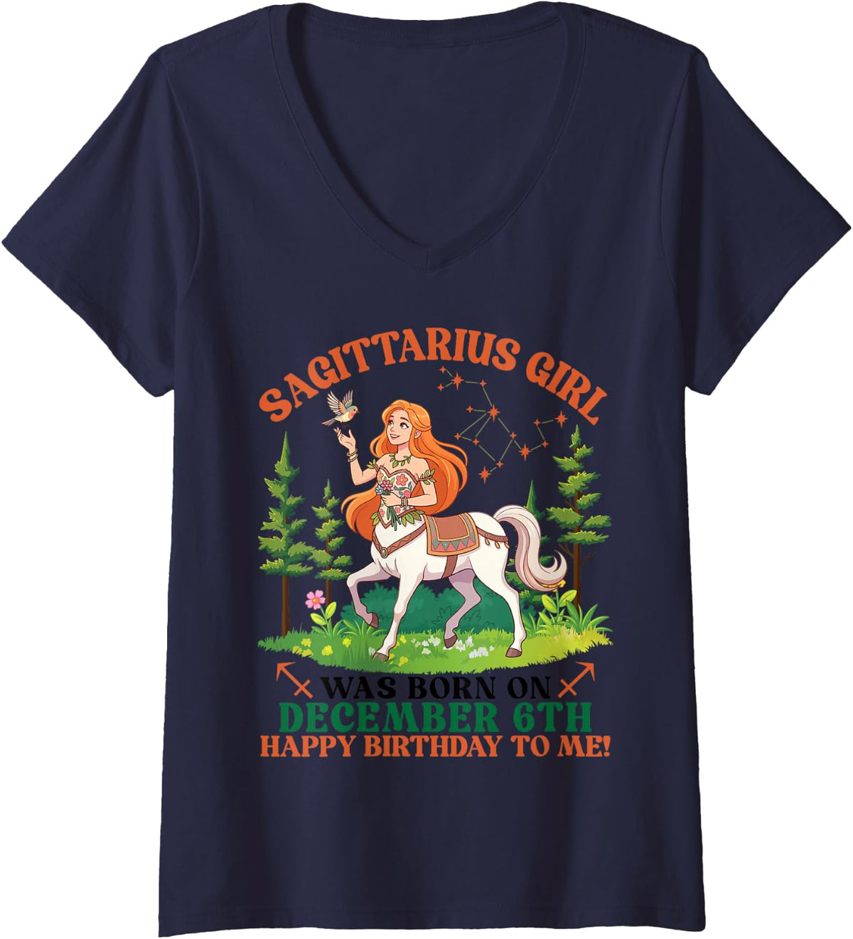 Women's Sagittarius Girl was Born On December 6th Birthday to Me V-Neck T-Shirt - Navy Blue
