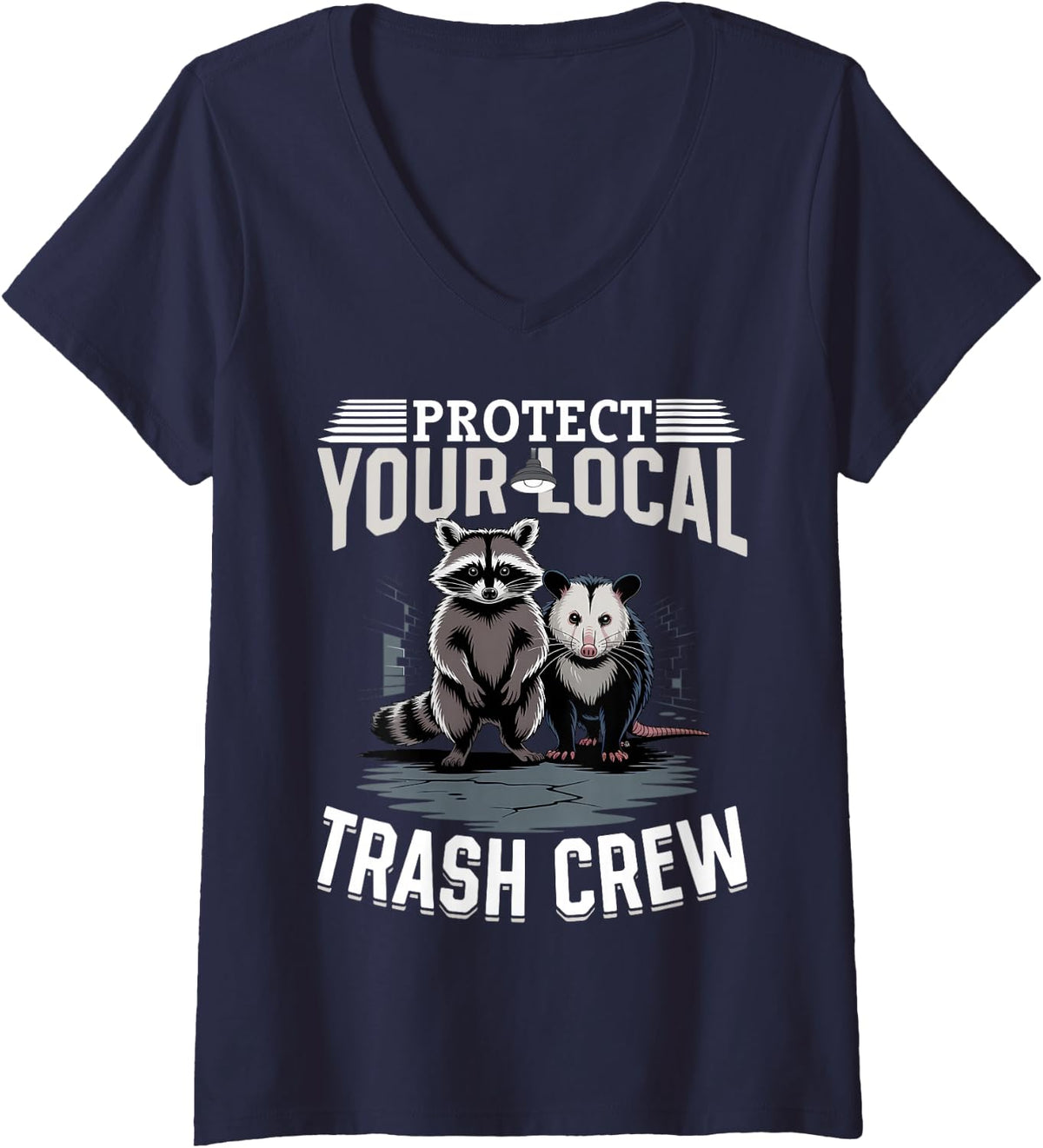 Women's Funny Opossum and Raccoon V-Neck T-Shirt - Navy Blue