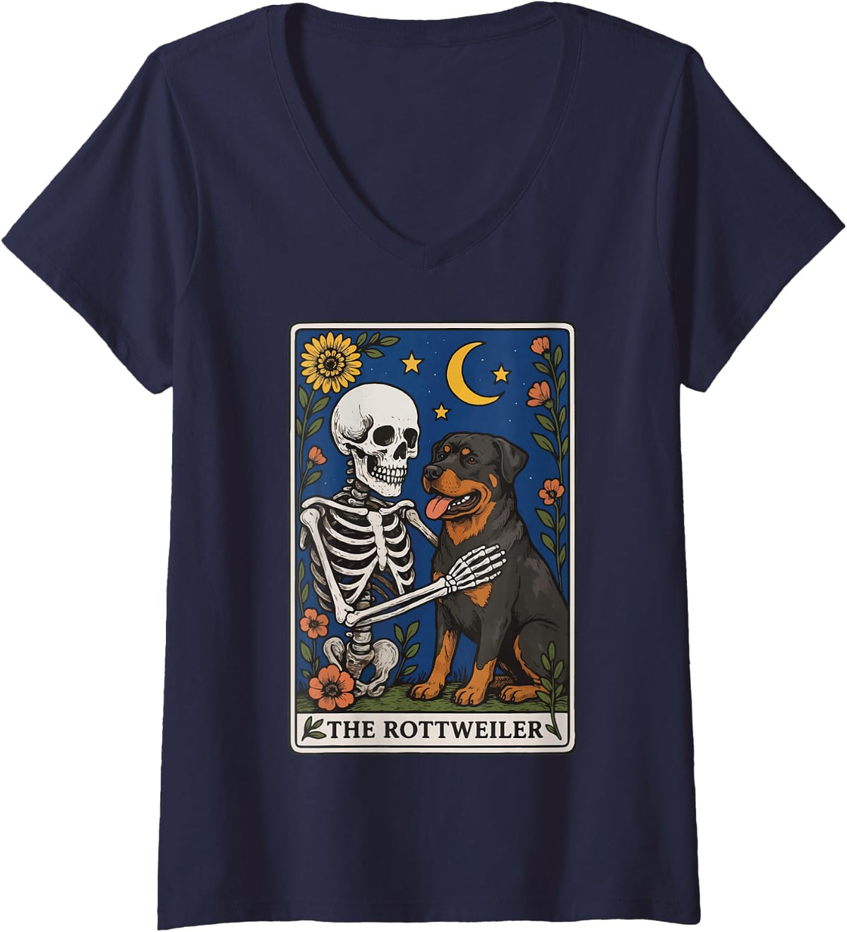 Women's The Rottweiler Tarot V-Neck T-Shirt - Navy Blue