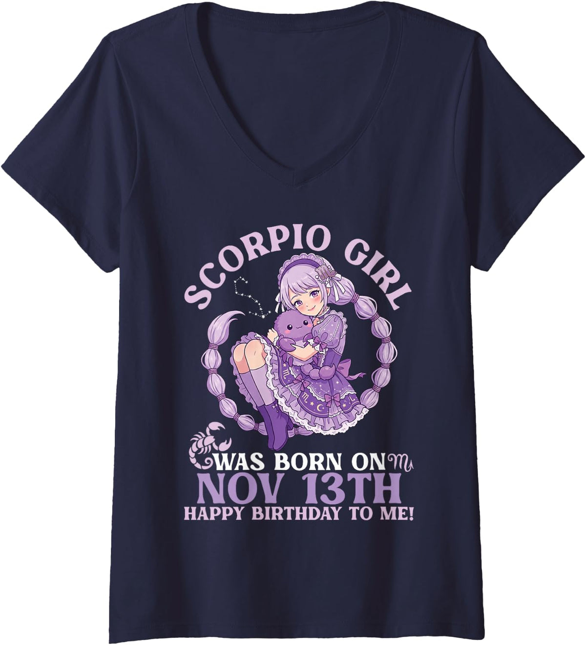 Women's Scorpio Girl was Born On November 13th Happy Birthday to Me V-Neck T-Shirt - Navy Blue