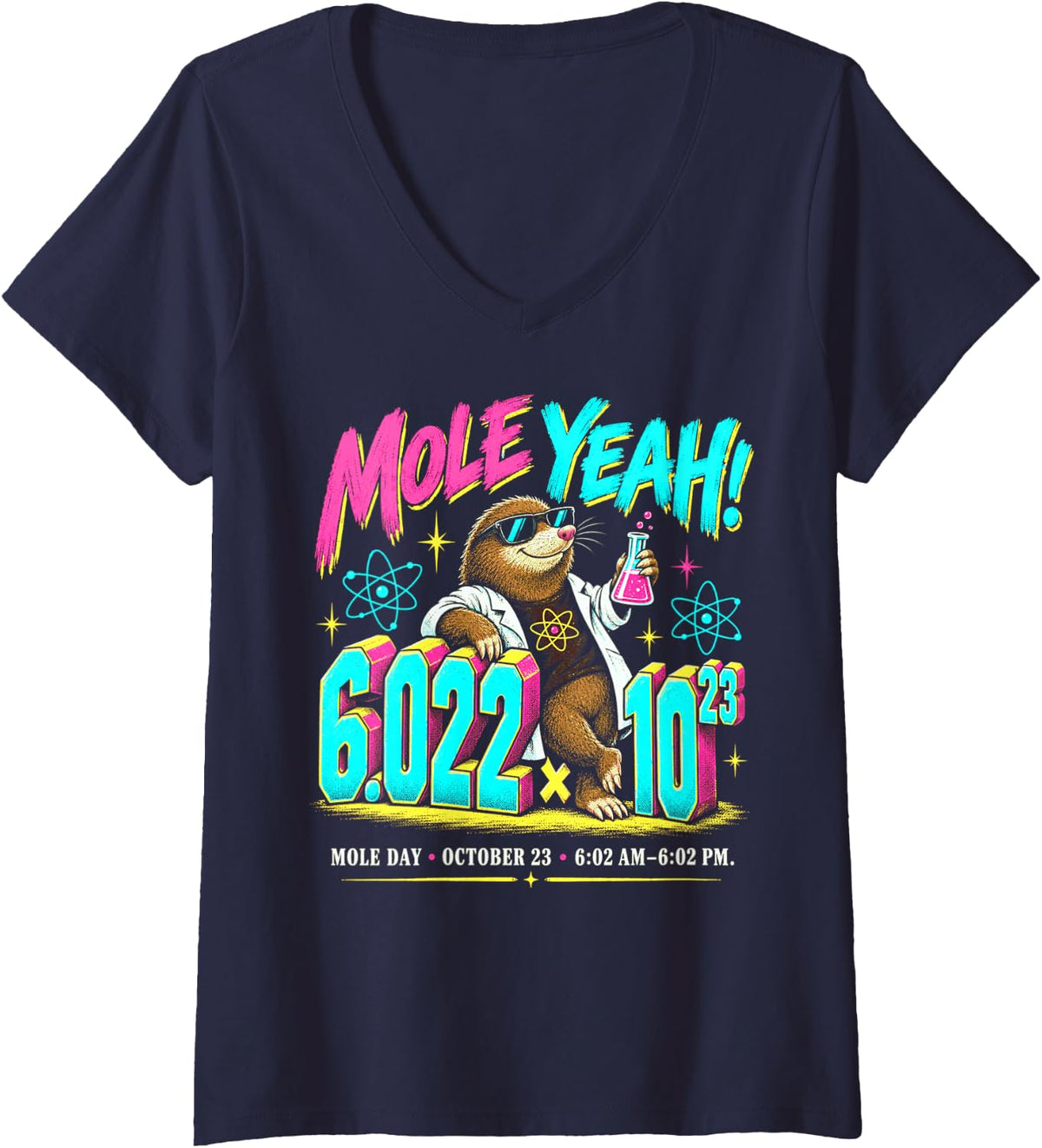 Women's Mole Yeah Avogadro Number Chemistry Science Teacher V-Neck T-Shirt - Navy Blue