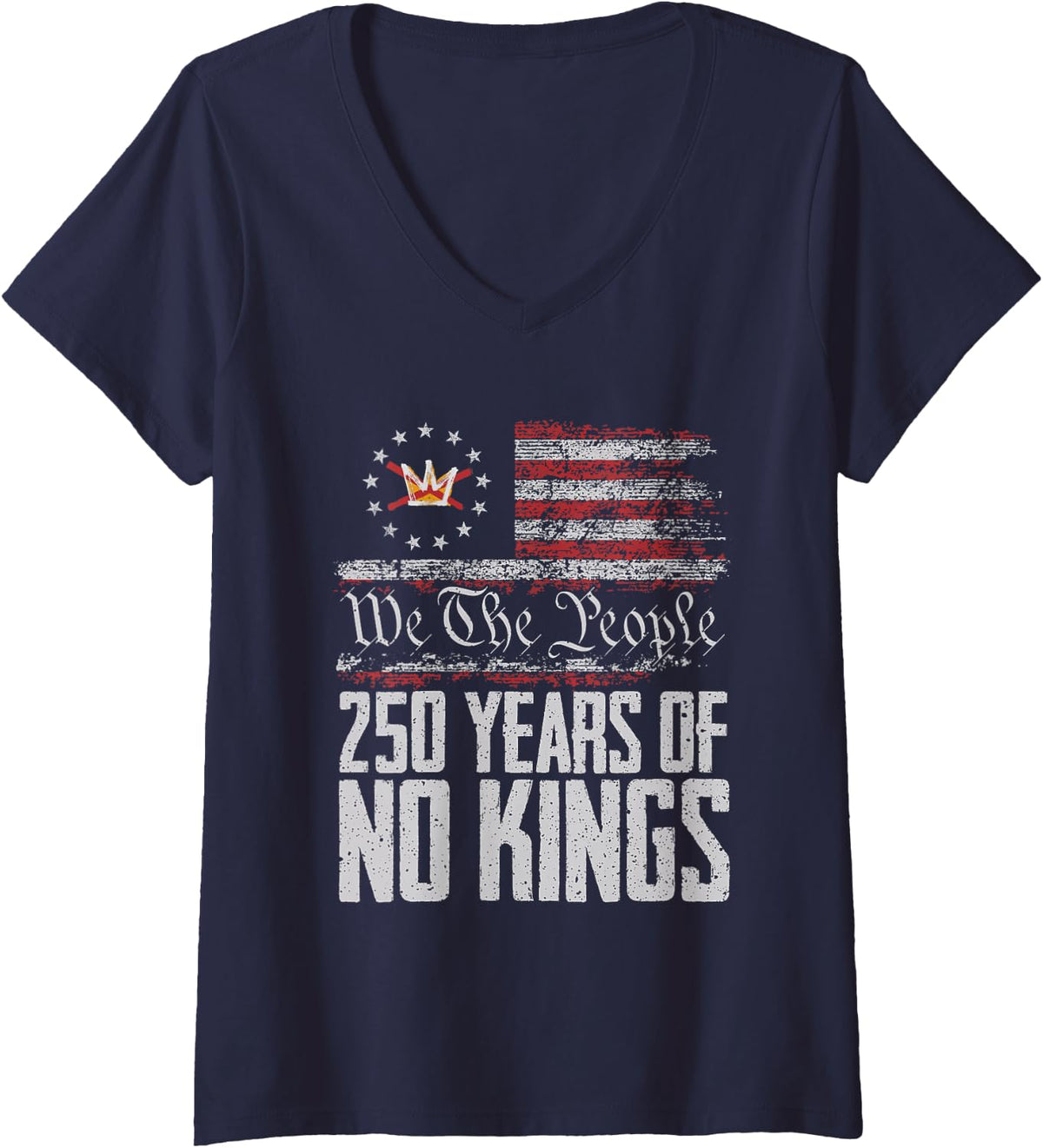 Women's 250 Years 1776 2026 250th USA Patriotic No Kings in America V-Neck T-Shirt - Navy Blue