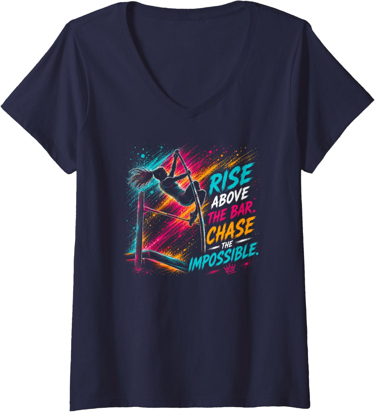 Women's Girls Track Pole Vault Athlete Rise Above Chase Impossible V-Neck T-Shirt - Navy Blue