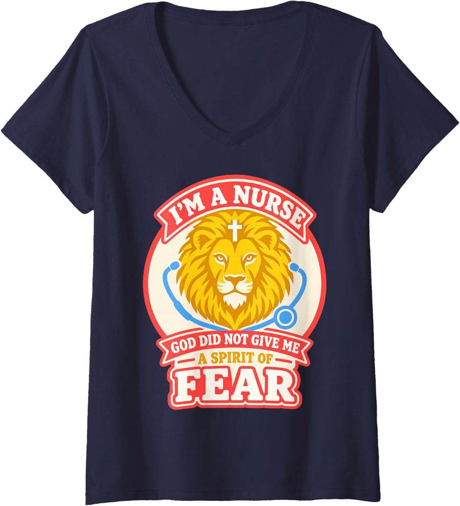 Women's I'm A Nurse God Jesus Faith God CNA Christian Nurse V-Neck T-Shirt - Navy Blue
