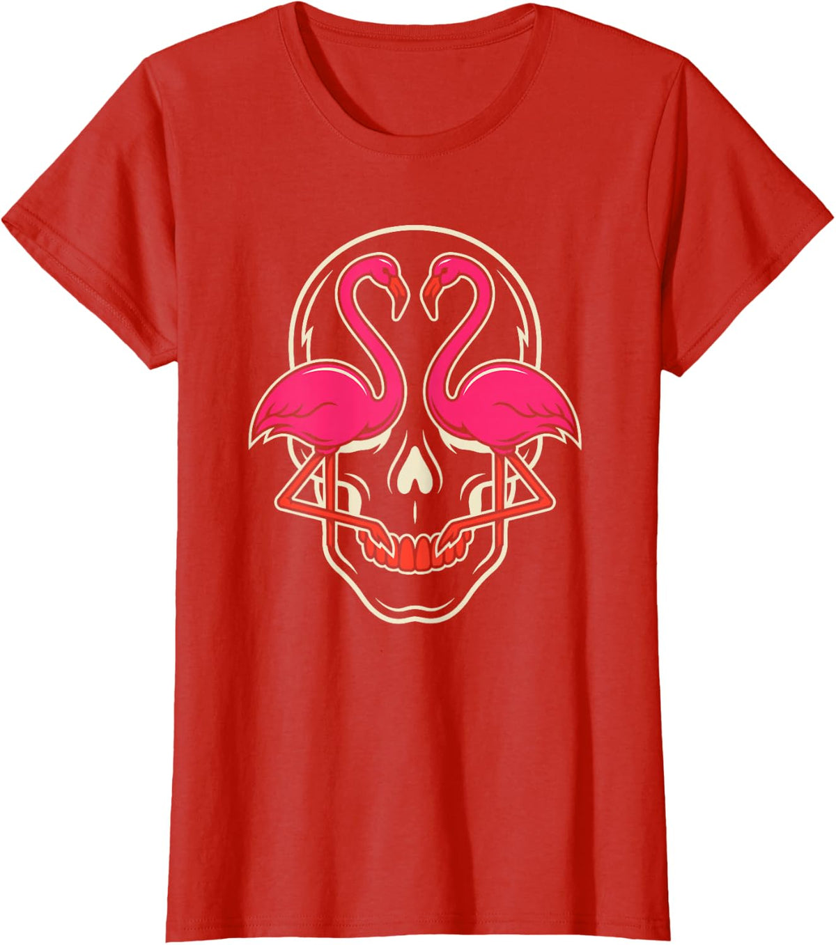Funny Pink Flamingo Skull Halloween Skeleton for Bird Lovers T-Shirt - Red