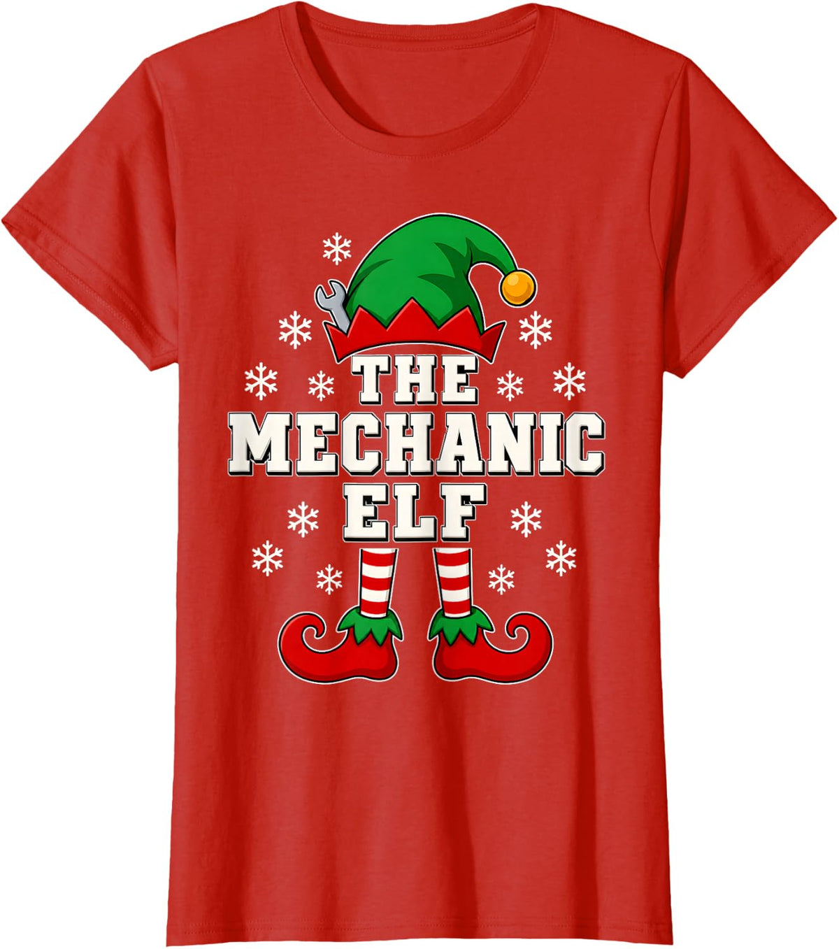 Mechanic Elf Christmas Shirt Auto Technician Wrench T-Shirt - Red