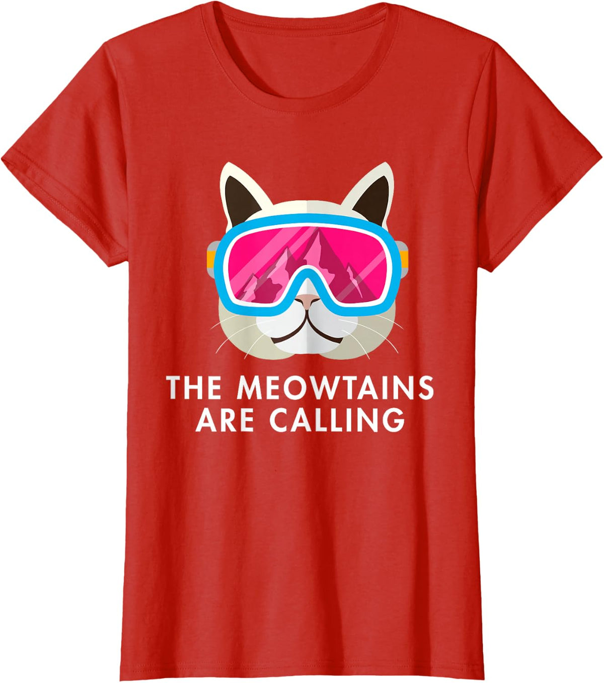 Ski Cat Cats Skiing Snowboard Skier Mountains Outfit T-Shirt for Men Women Kids - Red