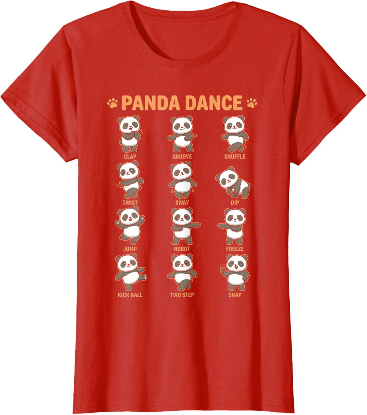 Panda Dance Kawaii Poses Cute Funny Animal Chart T-Shirt - Red