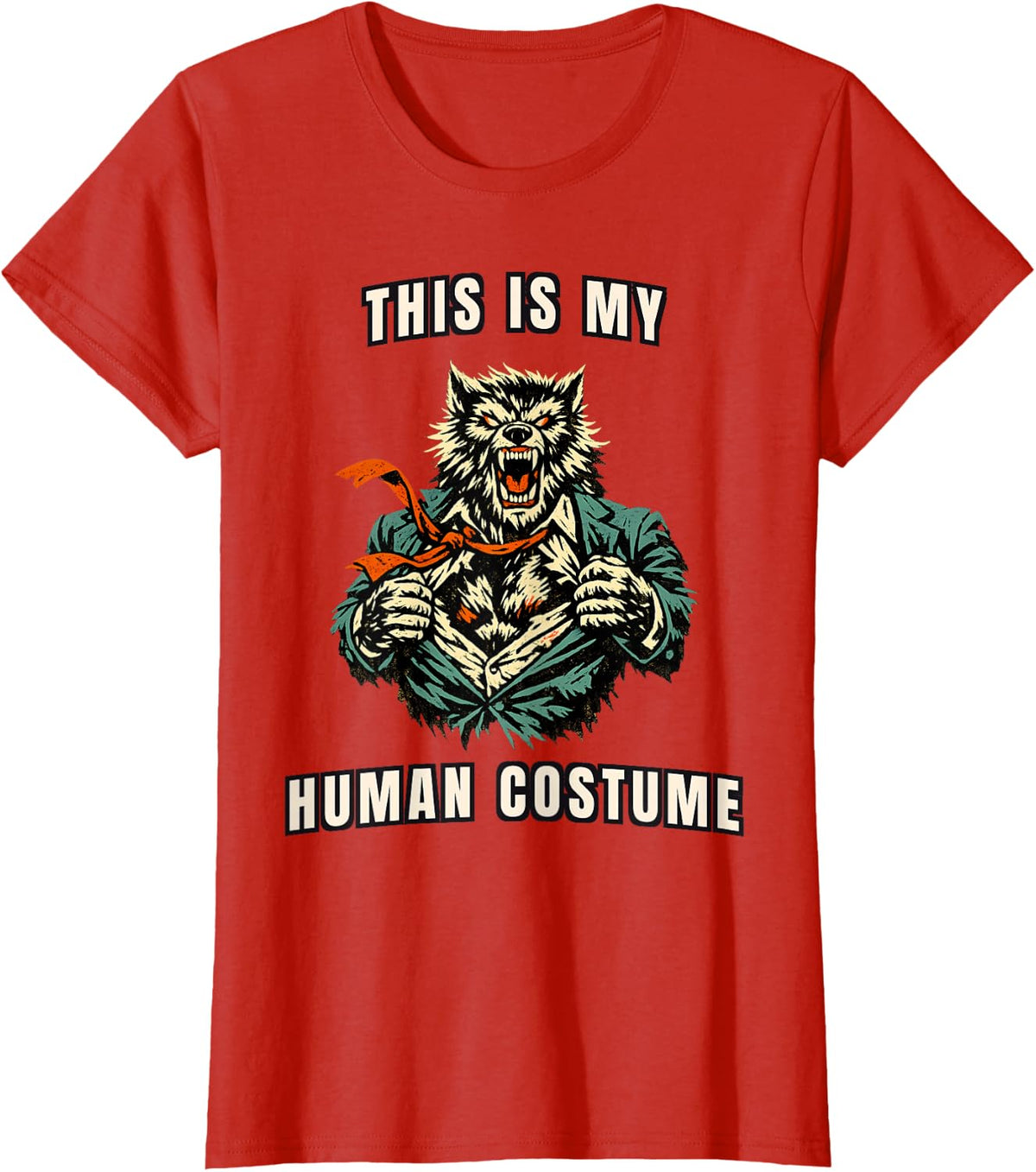 This is My Human Costume Werewolf Ripping Shirt Meme T-Shirt - Red