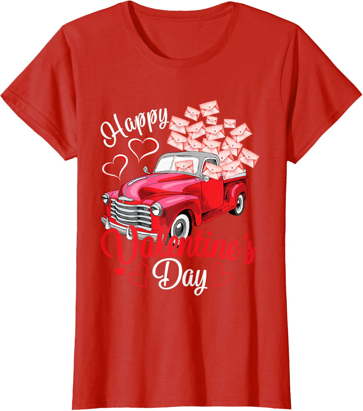 Happy Valentines Day Red Truck With Letters Postal Worker T-Shirt - Red