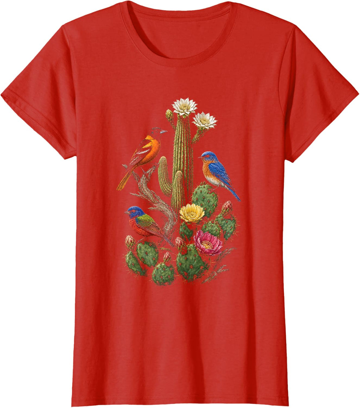 Bird Watching Desert Songbird Species Chart T-Shirt - Red