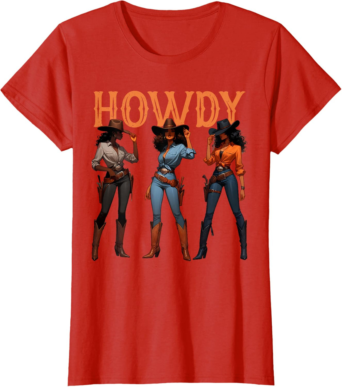 Black Cowgirl Western Rodeo Melanin History Howdy T-Shirt - Red