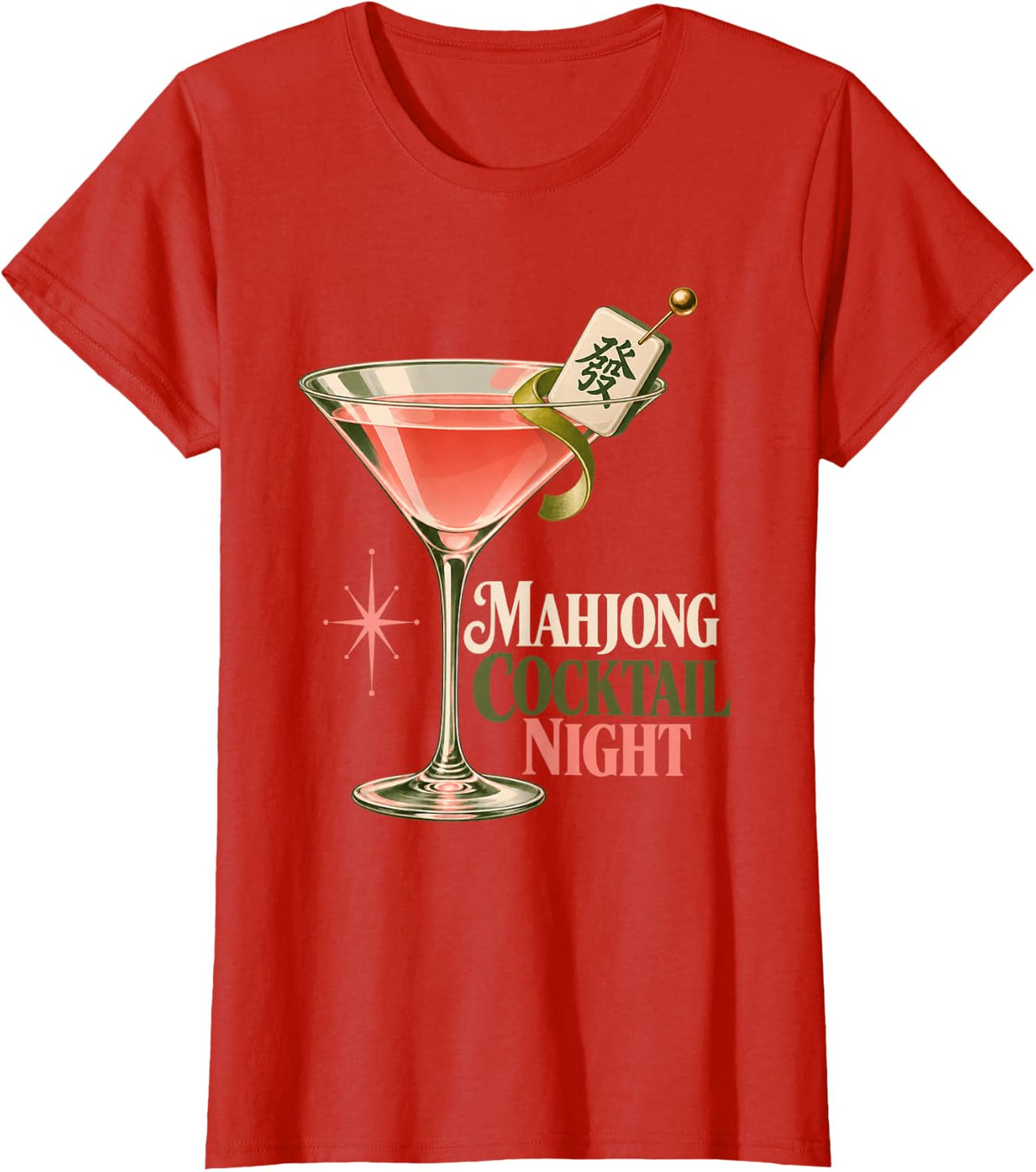 Mahjong Martini Night Cocktail Game Night Glass T-Shirt - Red