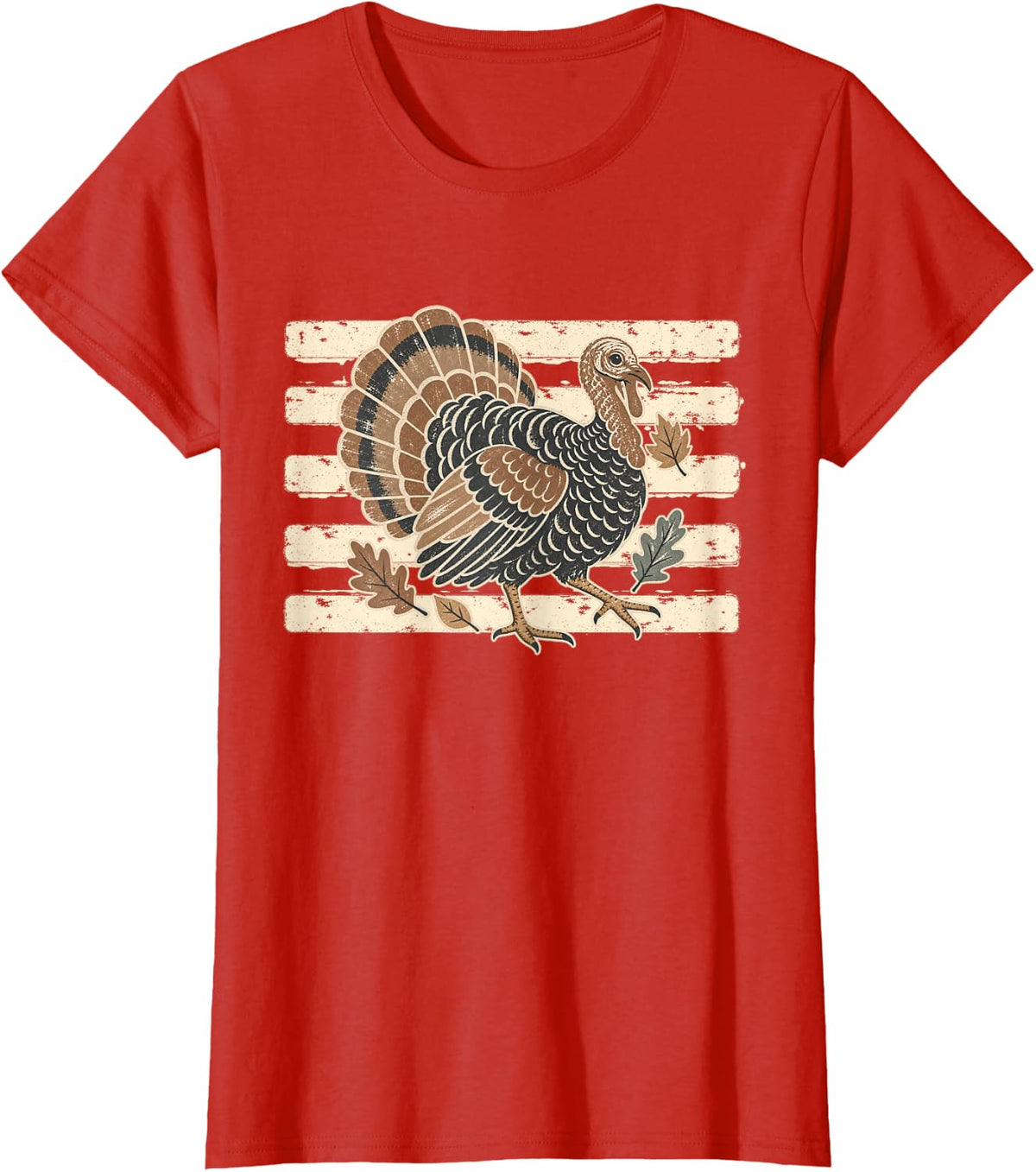 Striped Turkey Hunting Season Hunter Fall Thanksgiving T-Shirt - Red