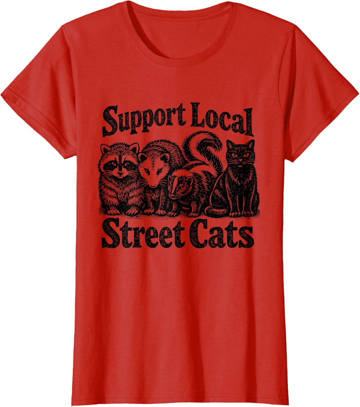 Support Local Street Cats Team Trash Opossum Raccoon Rat T-Shirt - Red