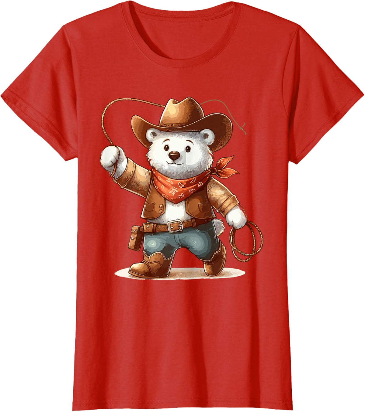 Western Rodeo Cowboy Hat Polar Bear Texas Animals T-Shirt - Red