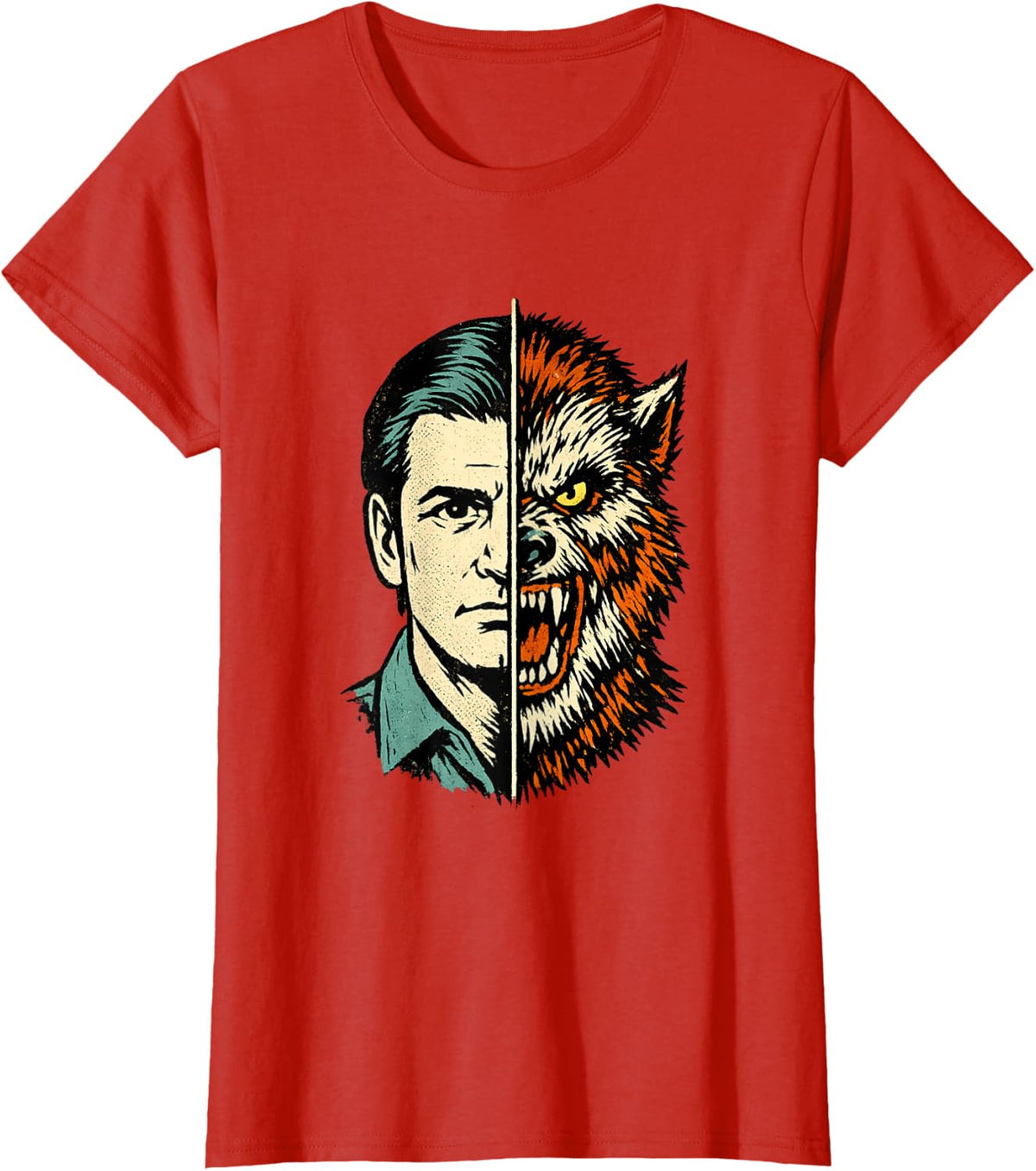 Half Man Half Werewolf Meme T-Shirt - Red