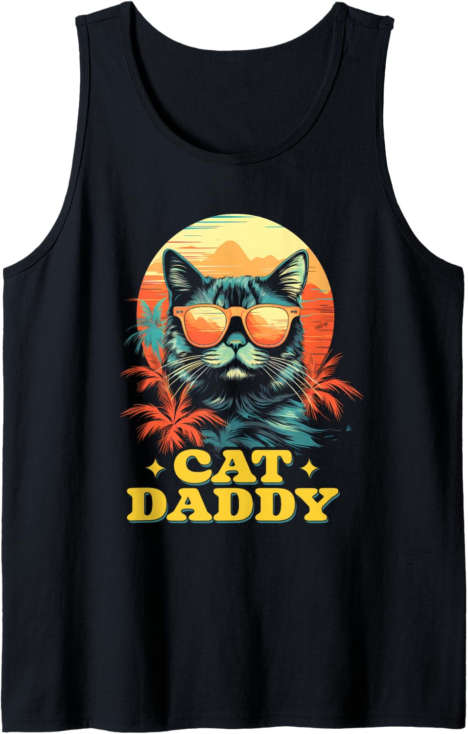 Vintage Cat Daddy Retro 90s 80s Cat Lover Cat Dad Tank Top - Black