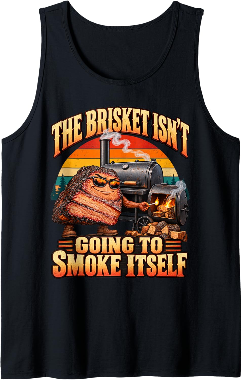 Men's BBQ Outfit Griller Accessories Grilling Meat Lover Brisket Sleeveless Tank Top - Black