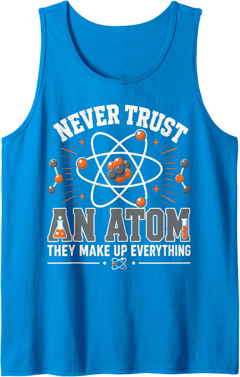 Science Teacher Never Trust an Atom Youth Kids Chemistry Pun Tank Top - Sapphire Blue