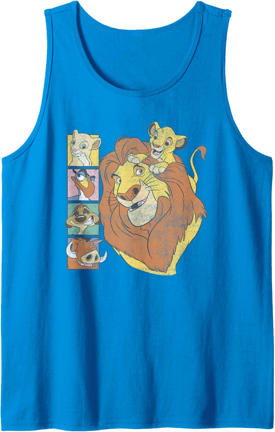 Disney The Lion King Characters Group Shot Retro Chest Logo Tank Top - Sapphire Blue
