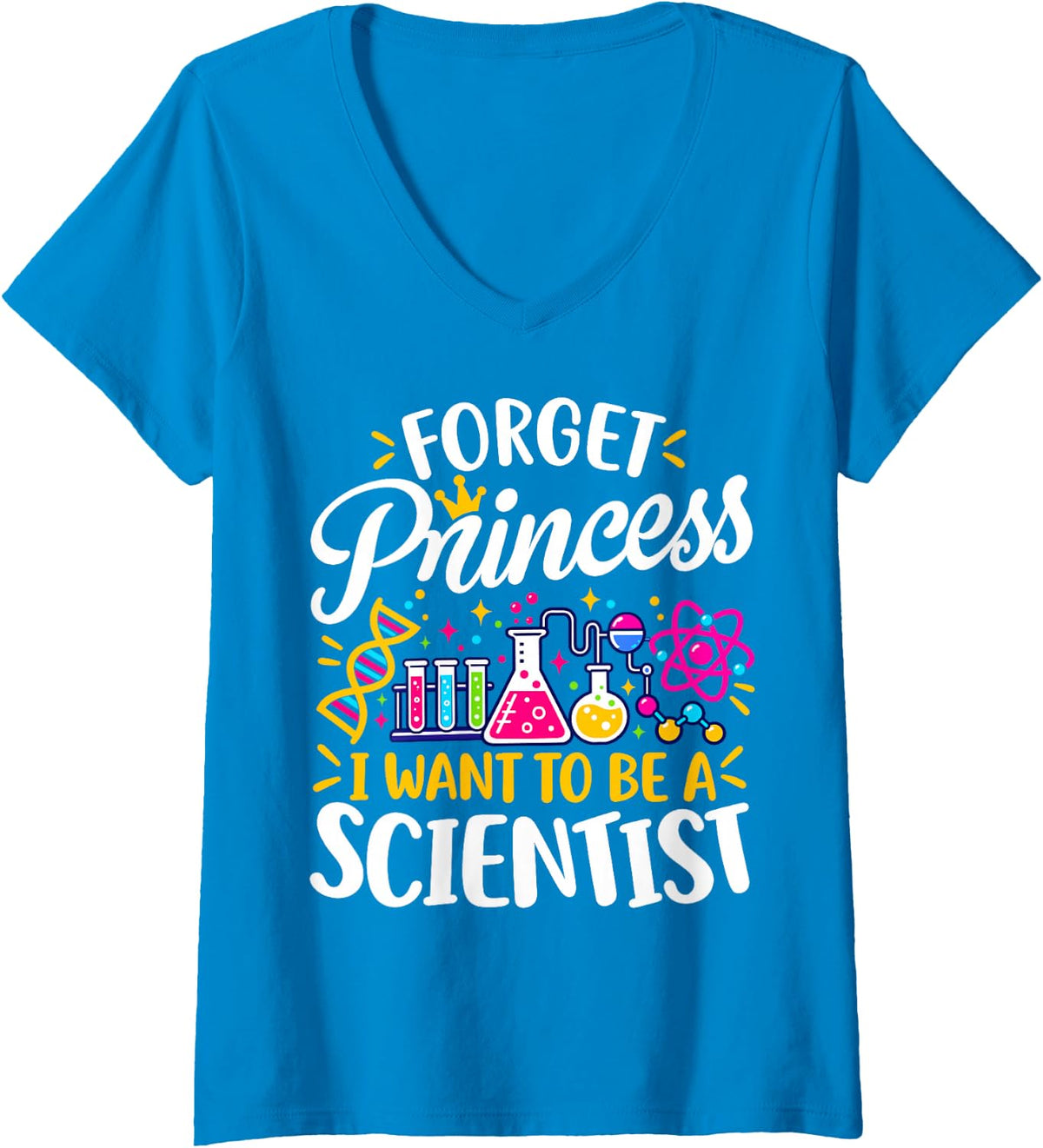 Women's I Want to Be A Scientist Future Chemist STEM Kids Girls V-Neck T-Shirt - Sapphire Blue