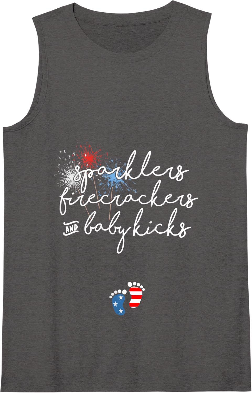 Womens 4th of July Pregnancy Announcement Tank Top - Dark Heather Grey