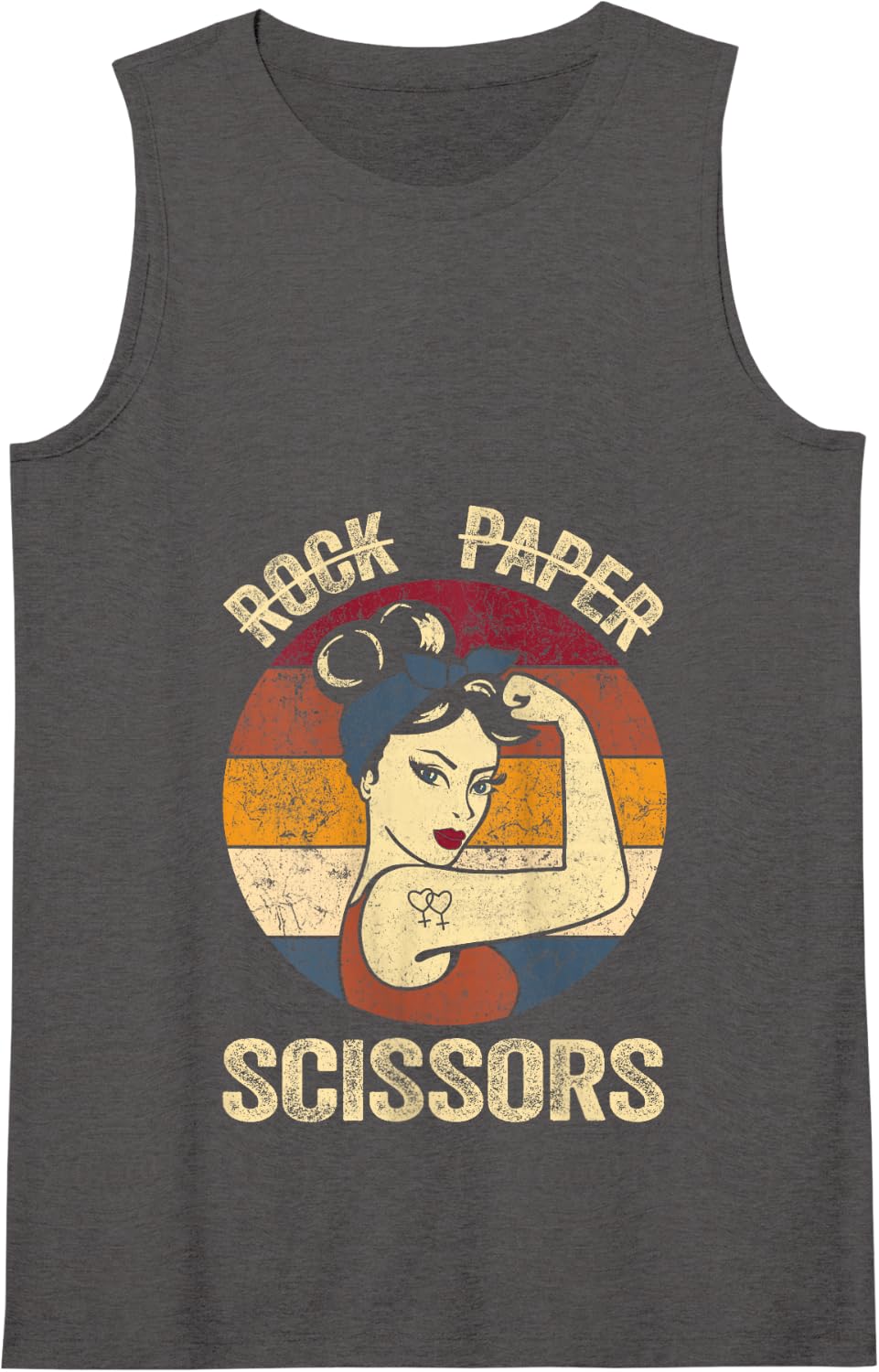 Womens Rock Paper Scissors Lesbian Women Girls Gay Pride Parade Tank Top - Dark Heather Grey