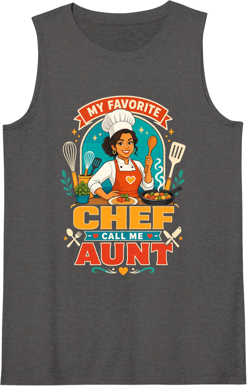 Women's My Favorite Chef Call Me Aunt Sleeveless Tank Top - Dark Heather Grey