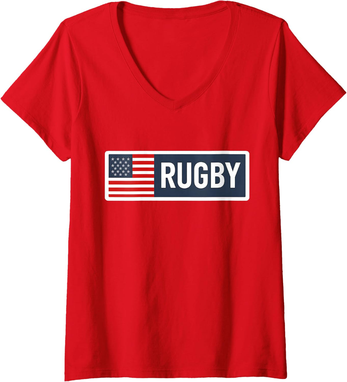 Women's USA Rugby American Flag V-Neck T-Shirt - Red