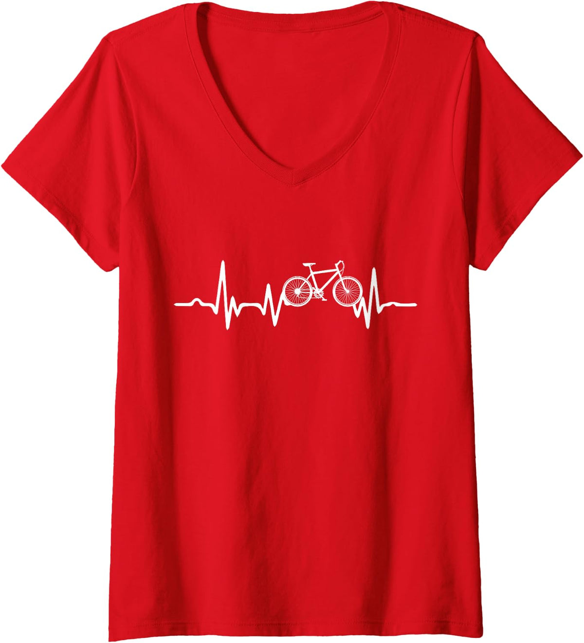 Womens Funny Bicycle Heartbeat Cycling Cyclist V-Neck T-Shirt - Red