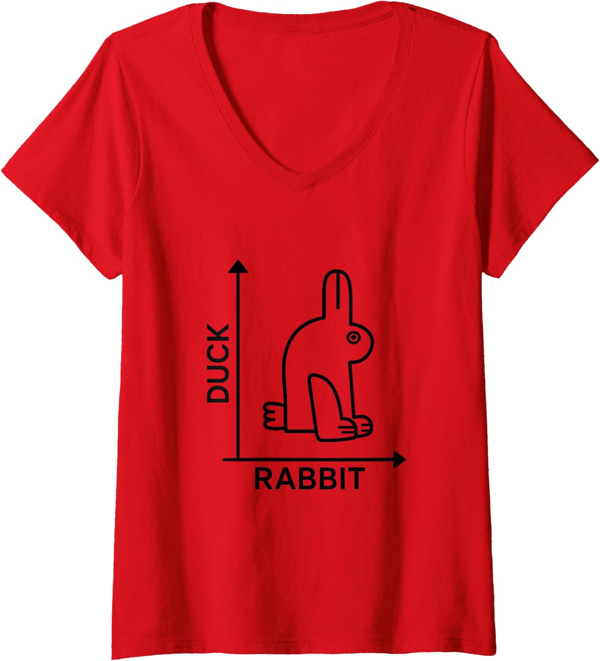 Women's Nerd Duck Rabbit Math Physics Geek V-Neck T-Shirt - Red