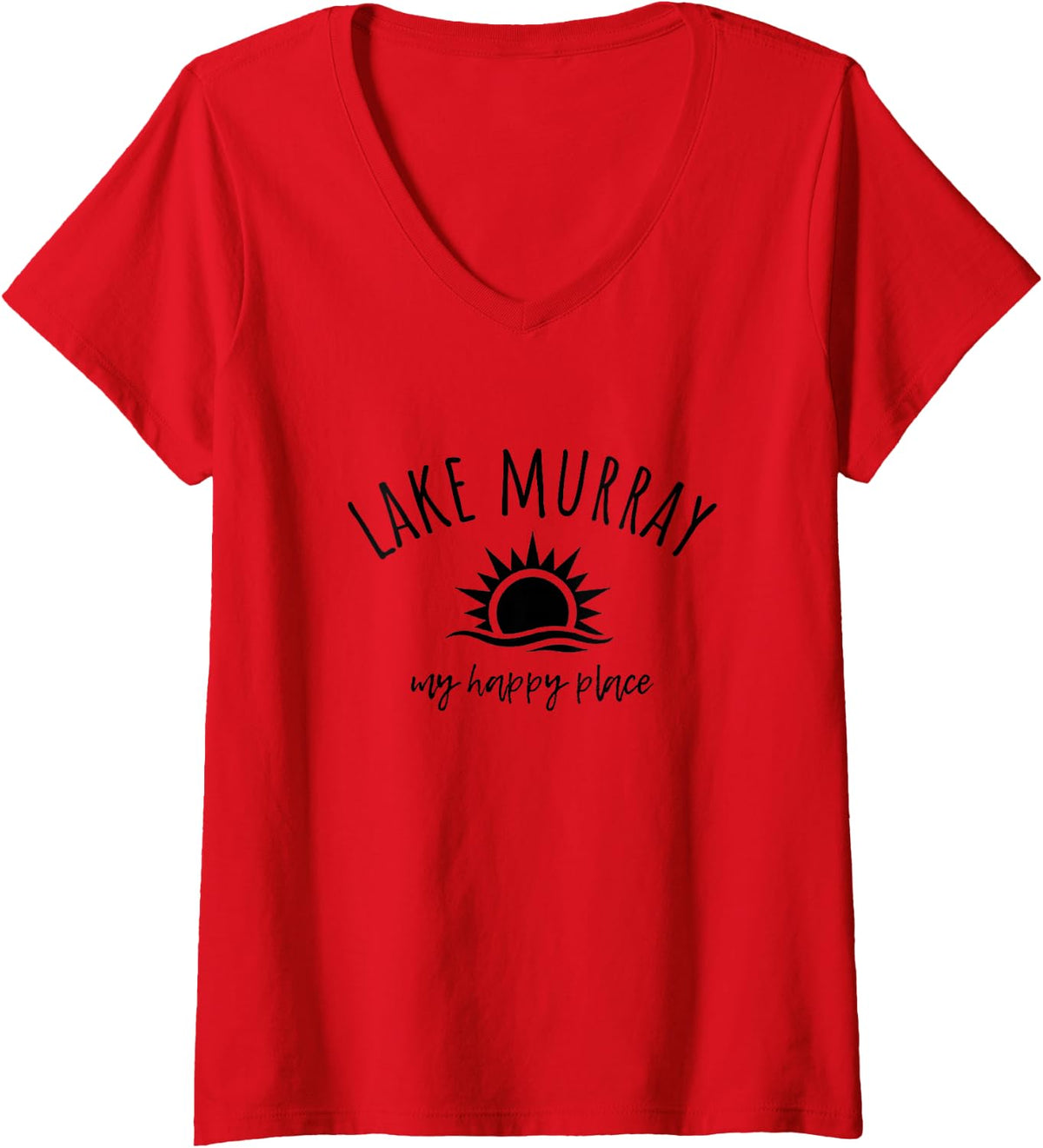 Womens Lake Murray My Happy Place SC OK Boating Fishing Camping V-Neck T-Shirt - Red