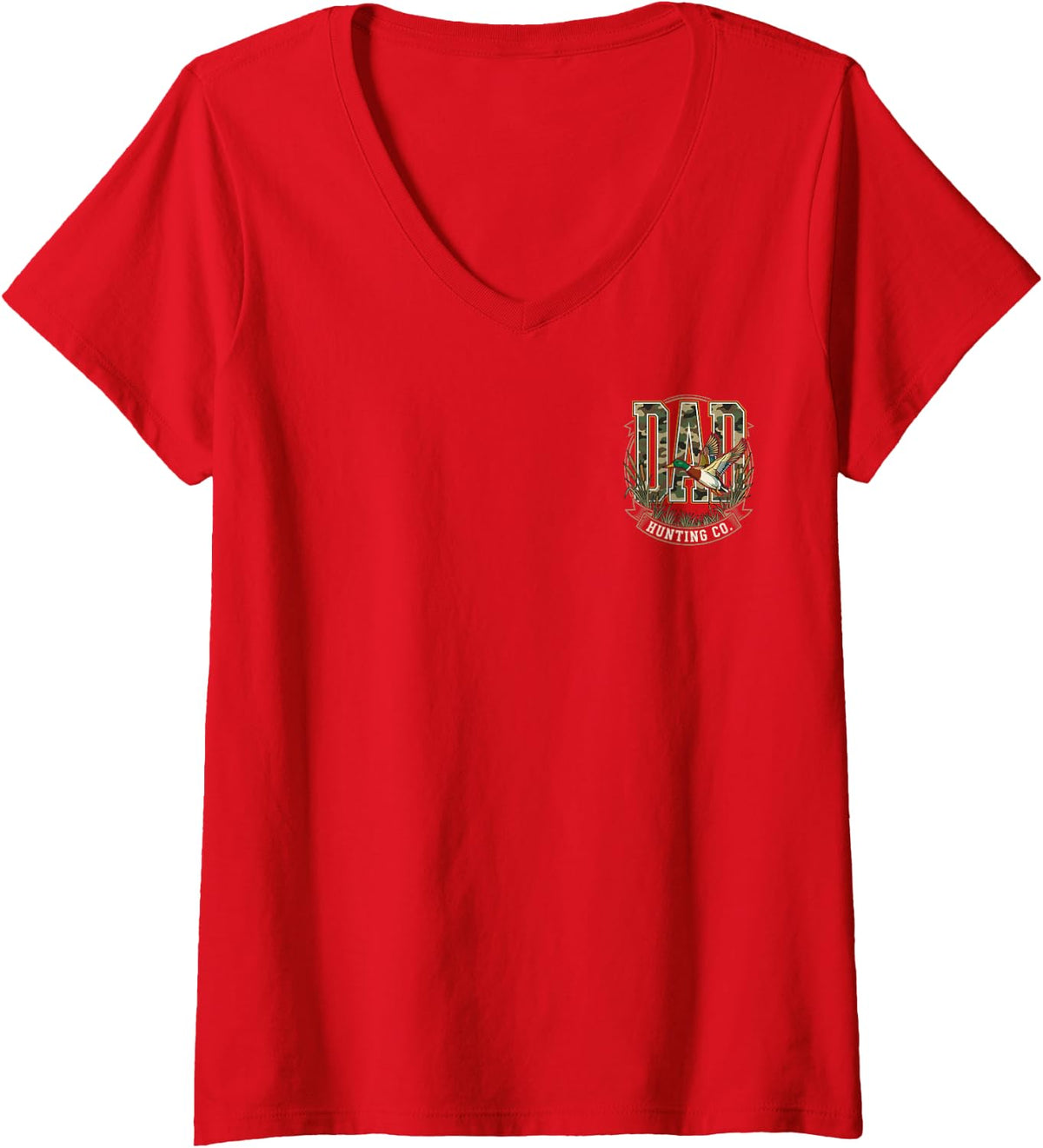 Women's Dad Camo Mallard Duck Outdoors Hunting Fathers Day V-Neck T-Shirt - Red
