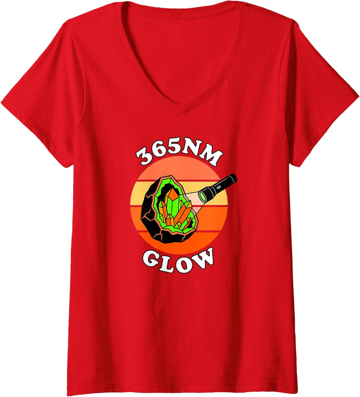 Women's Rockhound Fluorescent Mineral Hunting 365nm UV Light V-Neck T-Shirt - Red
