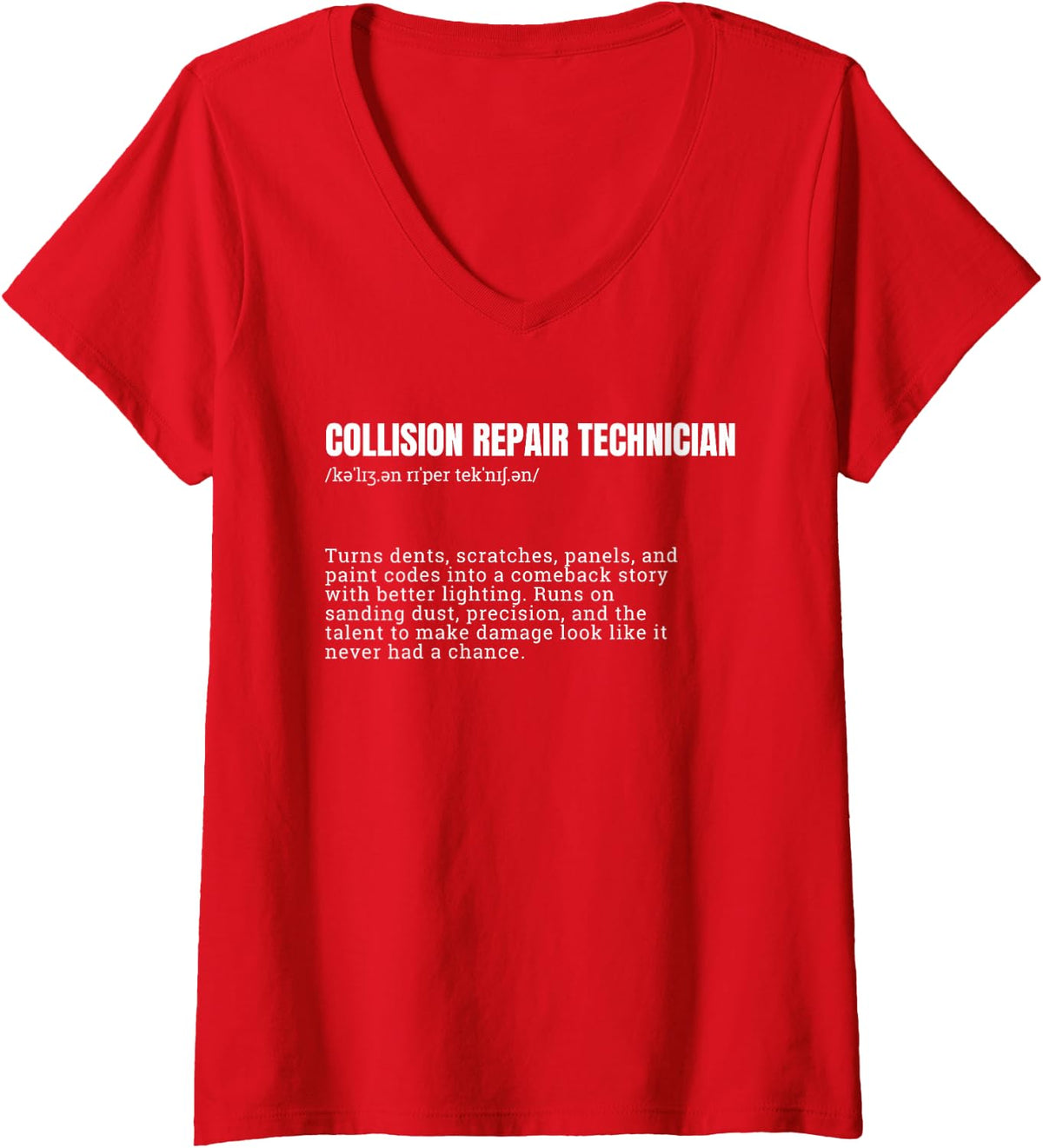Women's Collision Repair Technician Definition Mechanic Auto Body V-Neck T-Shirt - Red