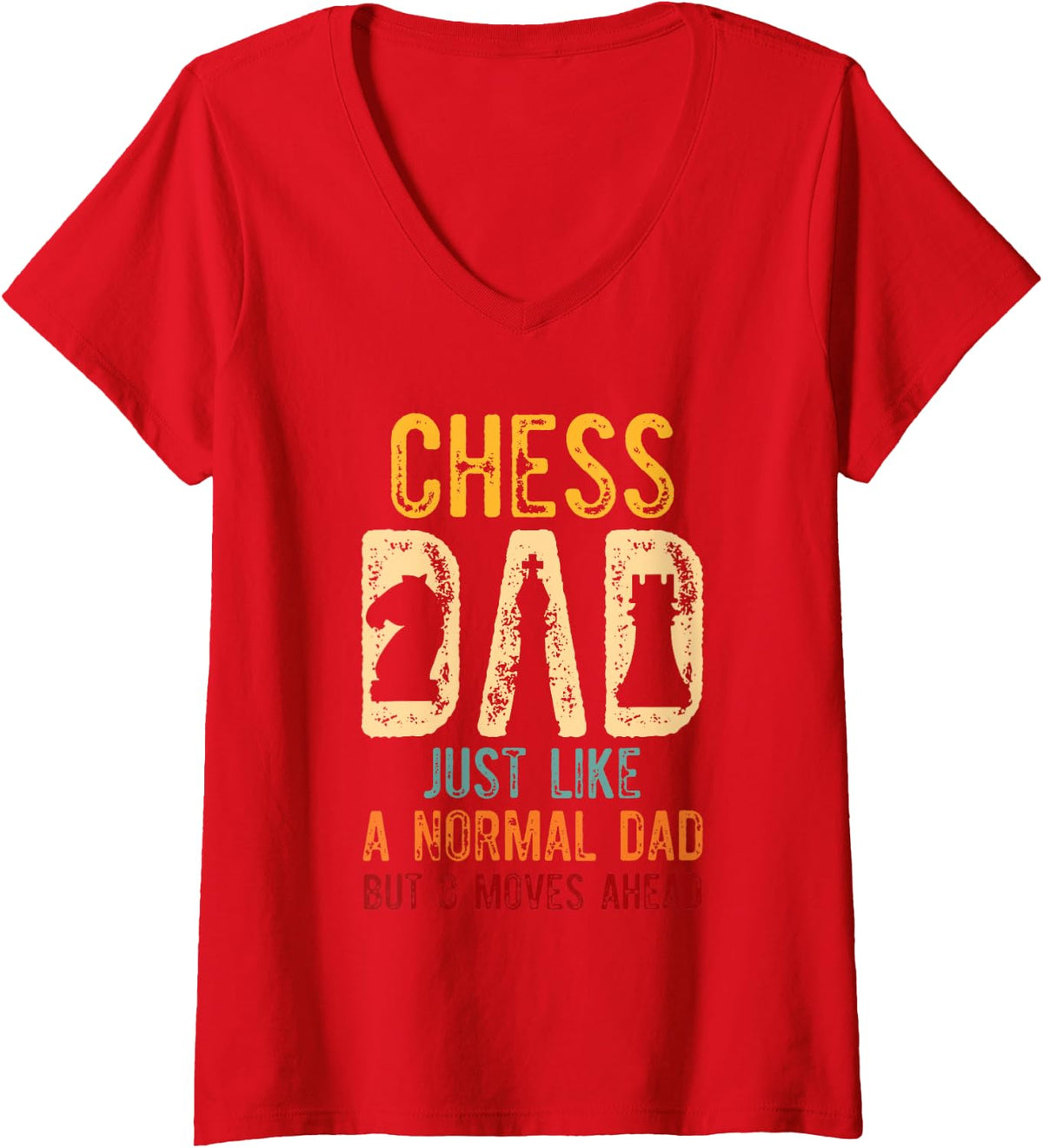 Women's Mens Chess Dad 3 Moves Ahead Chess Playing Father V-Neck T-Shirt - Red