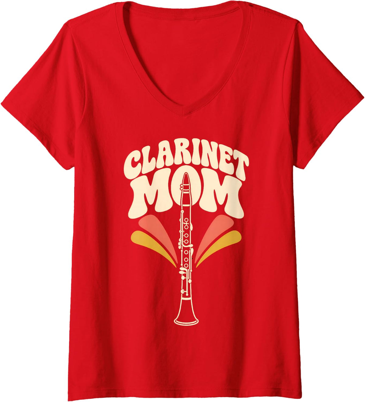Women's Clarinet Mom Player Band Music V-Neck T-Shirt - Red