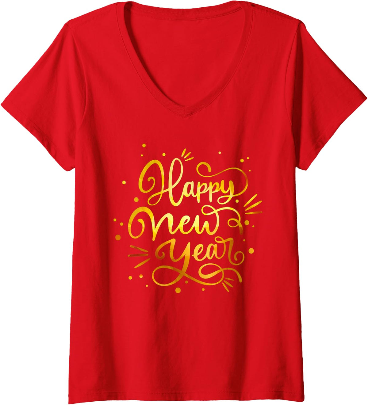 Women's Happy New Year 2025 New Years Eve Party Countdown Fireworks V-Neck T-Shirt - Red