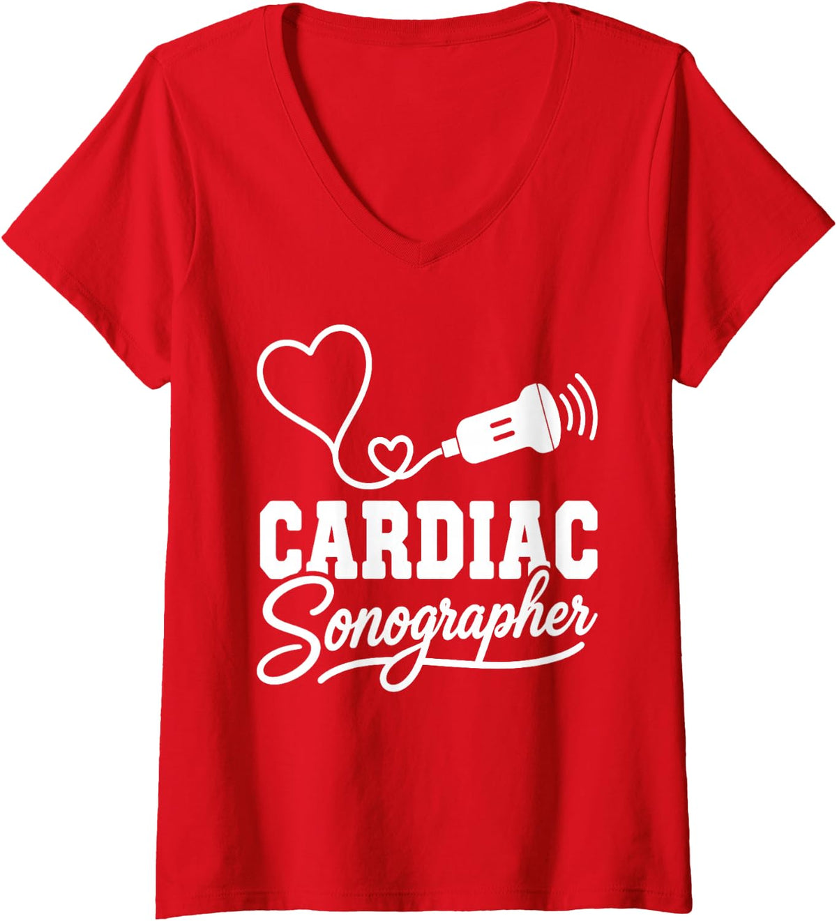 Women's Cardiac Sonographer Art for Men Women Echo Tech Sonography V-Neck T-Shirt - Red