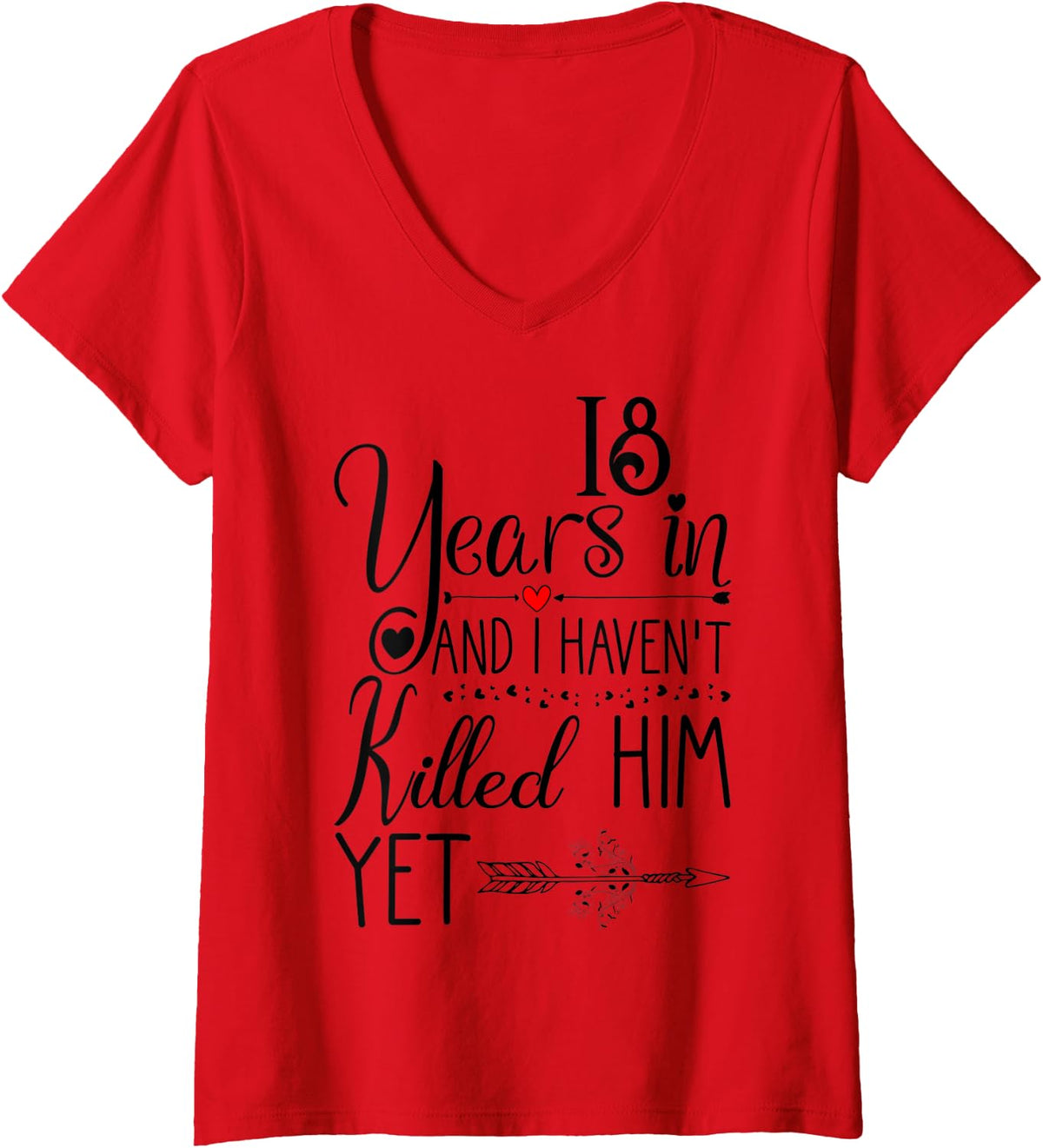 Womens 18th Wedding Anniversary for Wife - Her 18 Years of Marriage V-Neck T-Shirt - Red