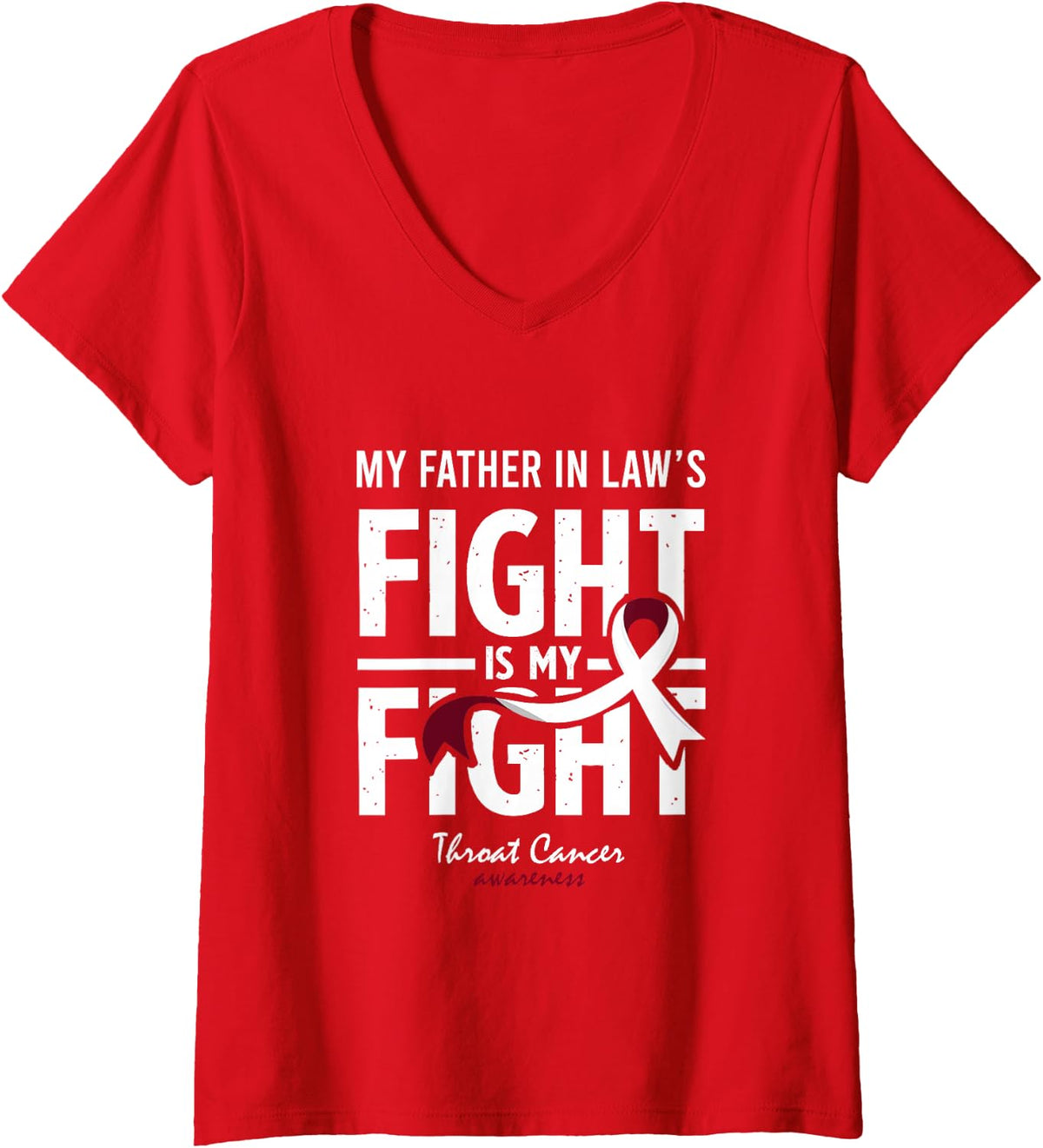 Women's Throat Cancer Father in Law Survivor Support Son, Daughter V-Neck T-Shirt - Red