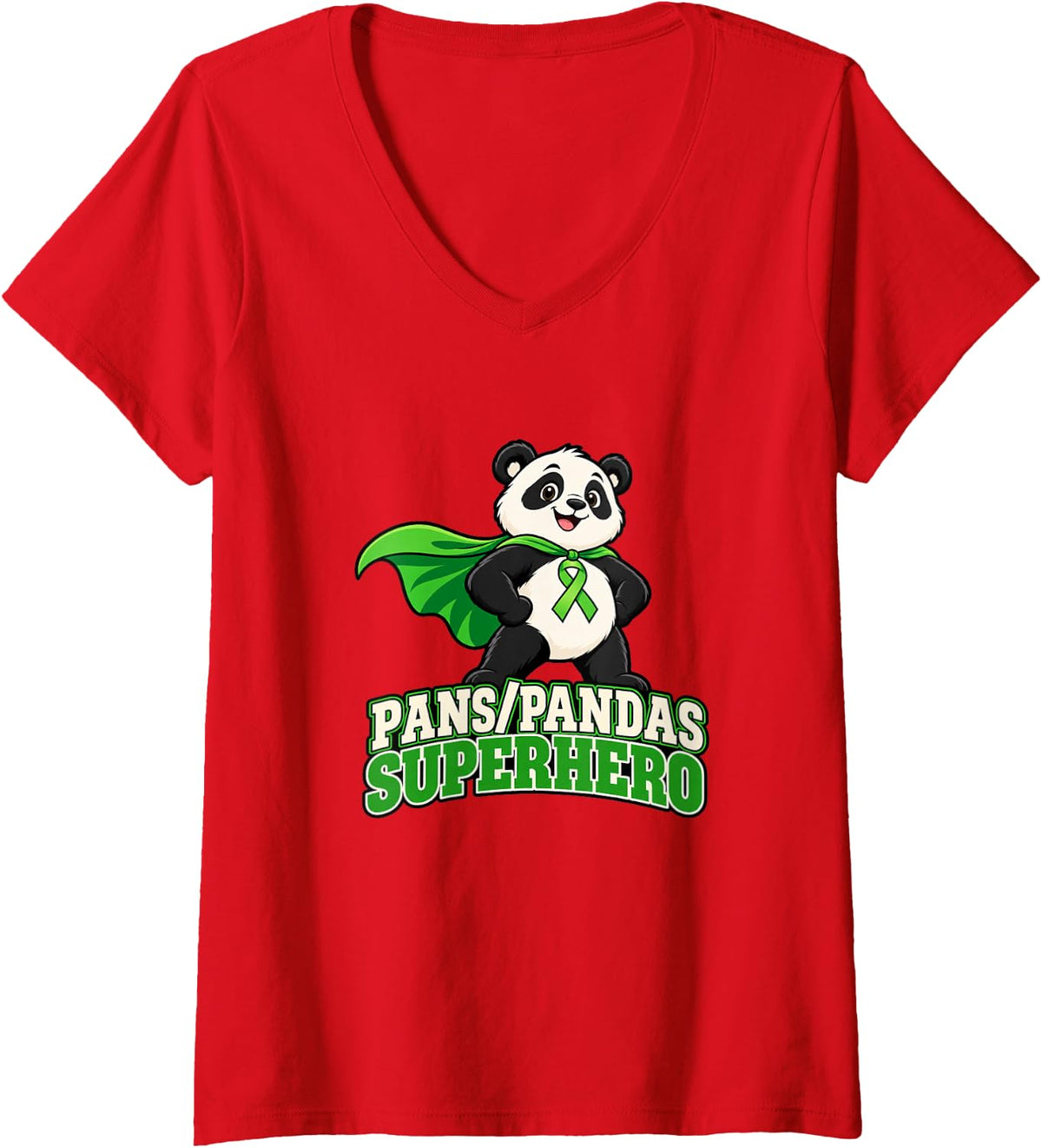 Women's Pans Pandas Superhero Panda Family Awareness Support V-Neck T-Shirt - Red