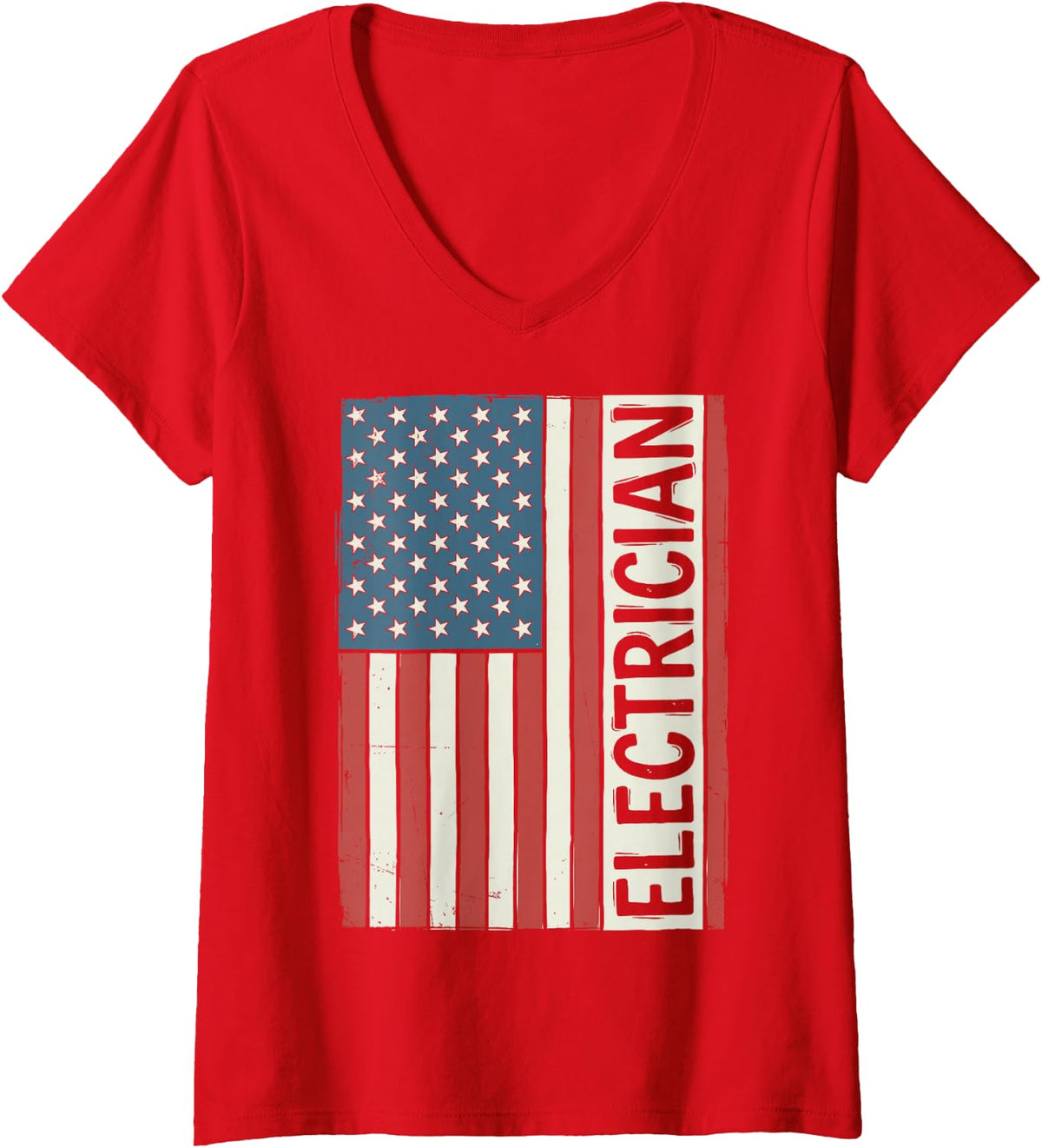 Women's Electrician American US Flag Electrical Tools Lightning Tee V-Neck T-Shirt - Red