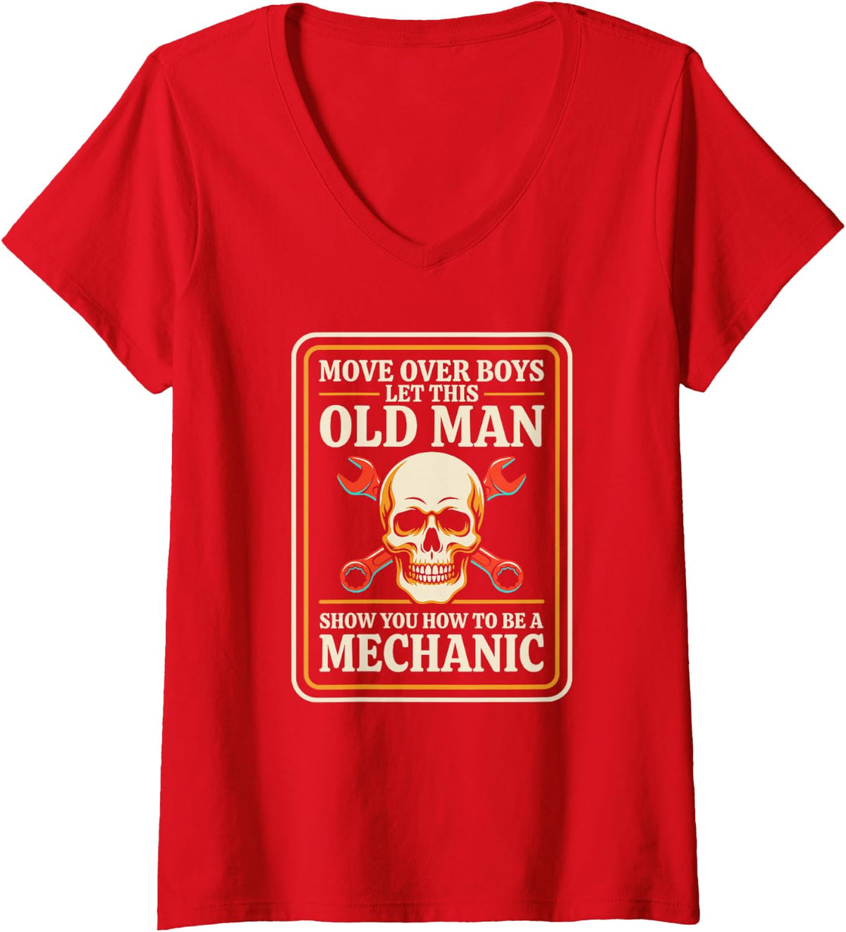 Women's Old Man Auto Mechanic Who Learned Every Car The Hard Way V-Neck T-Shirt - Red