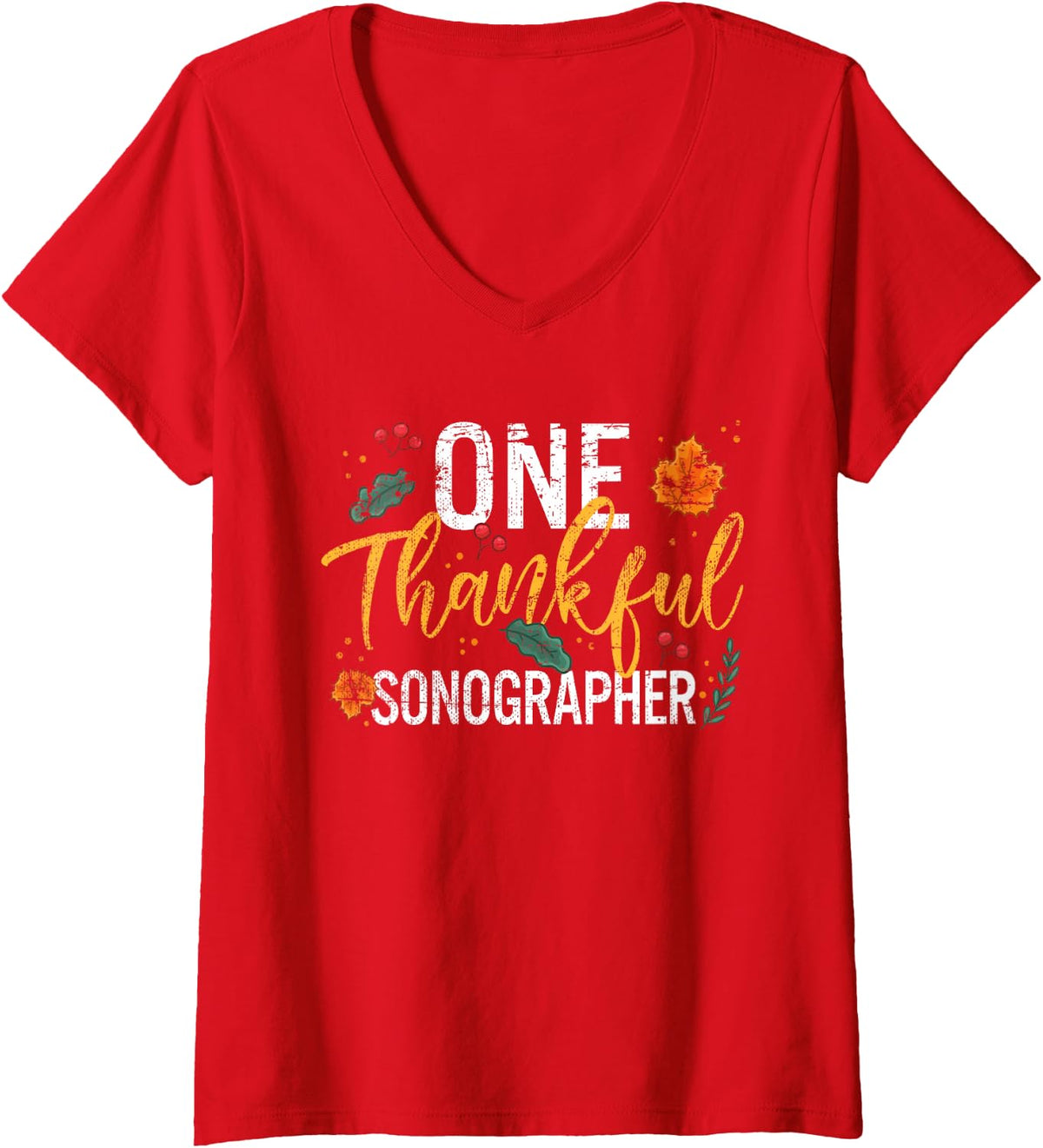 Women's One Thankful Sonographer Thanksgiving Vintage V-Neck T-Shirt - Red
